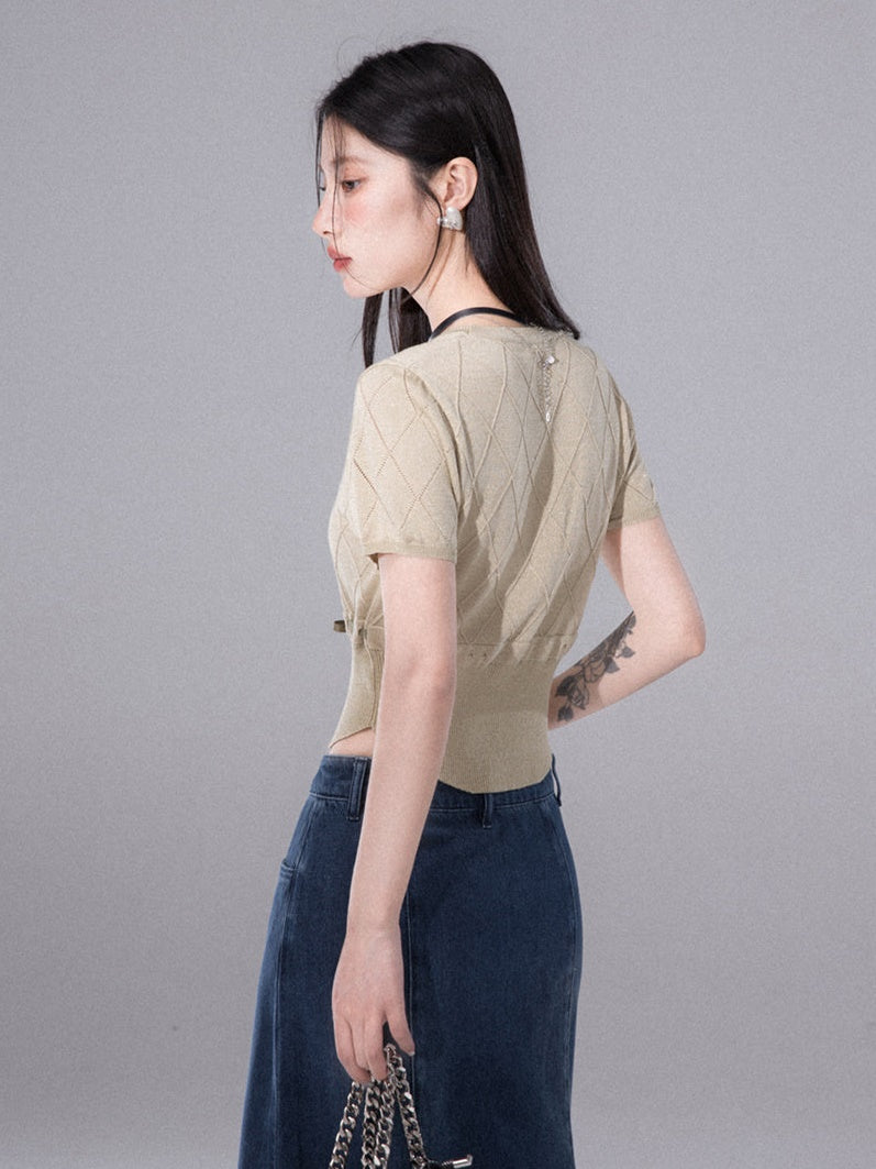 U-neck Rhombus Knitted Top