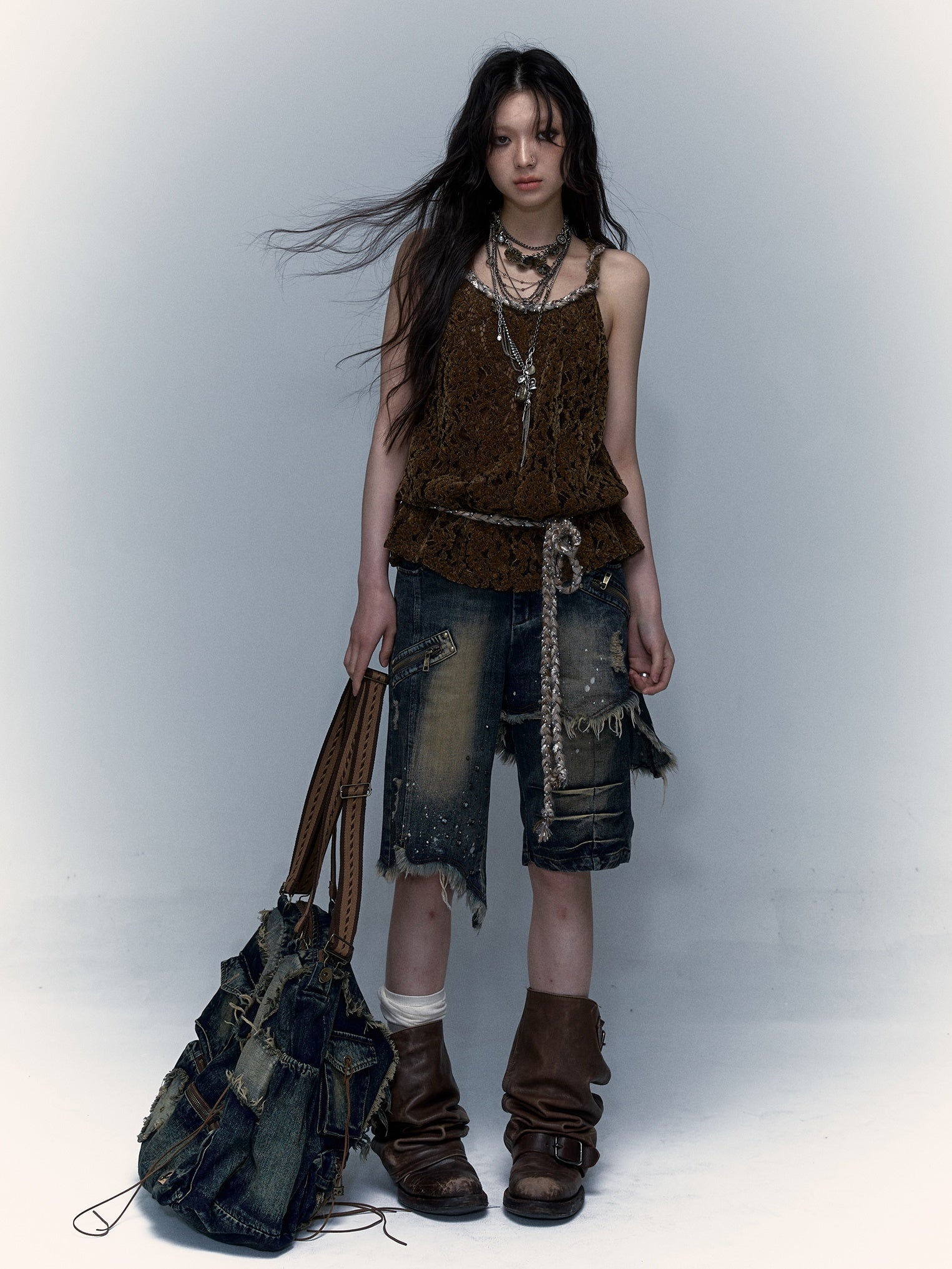 Hollow Loose Flocked Lace Camisole