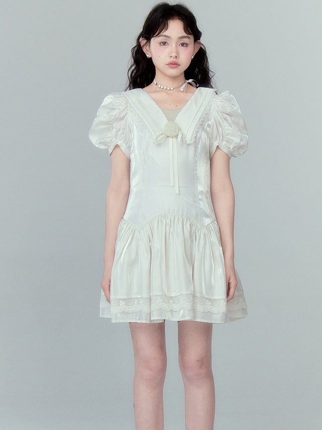 V-Ausschnitt Rose Streamer Puffhülsenkleid