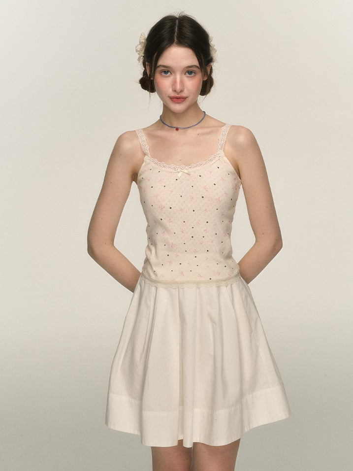 Girly Retro Bow Polka Dot Print Camisole