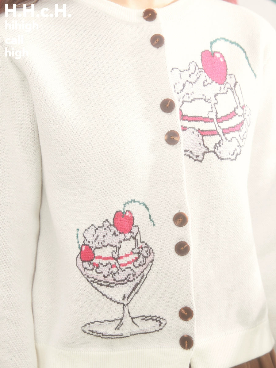 Cherry Cream Cake Jacquard Knitted Cardigan