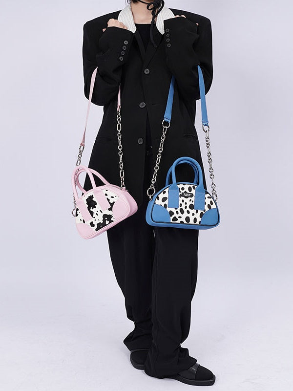 소 패턴 가죽 미니 메신저 백