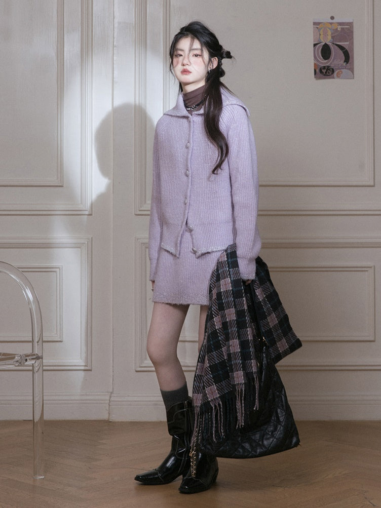 Sailor Collar Knitted Jacket & Skirt