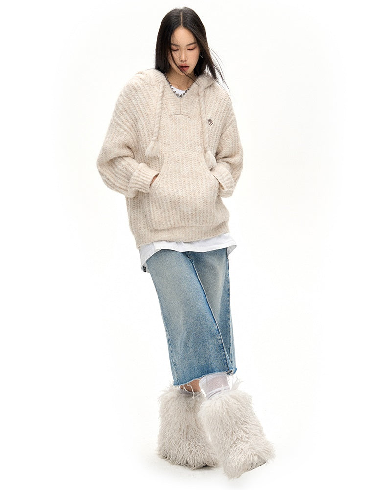 아코디언 밑단 생 가장자리 데님 스커트