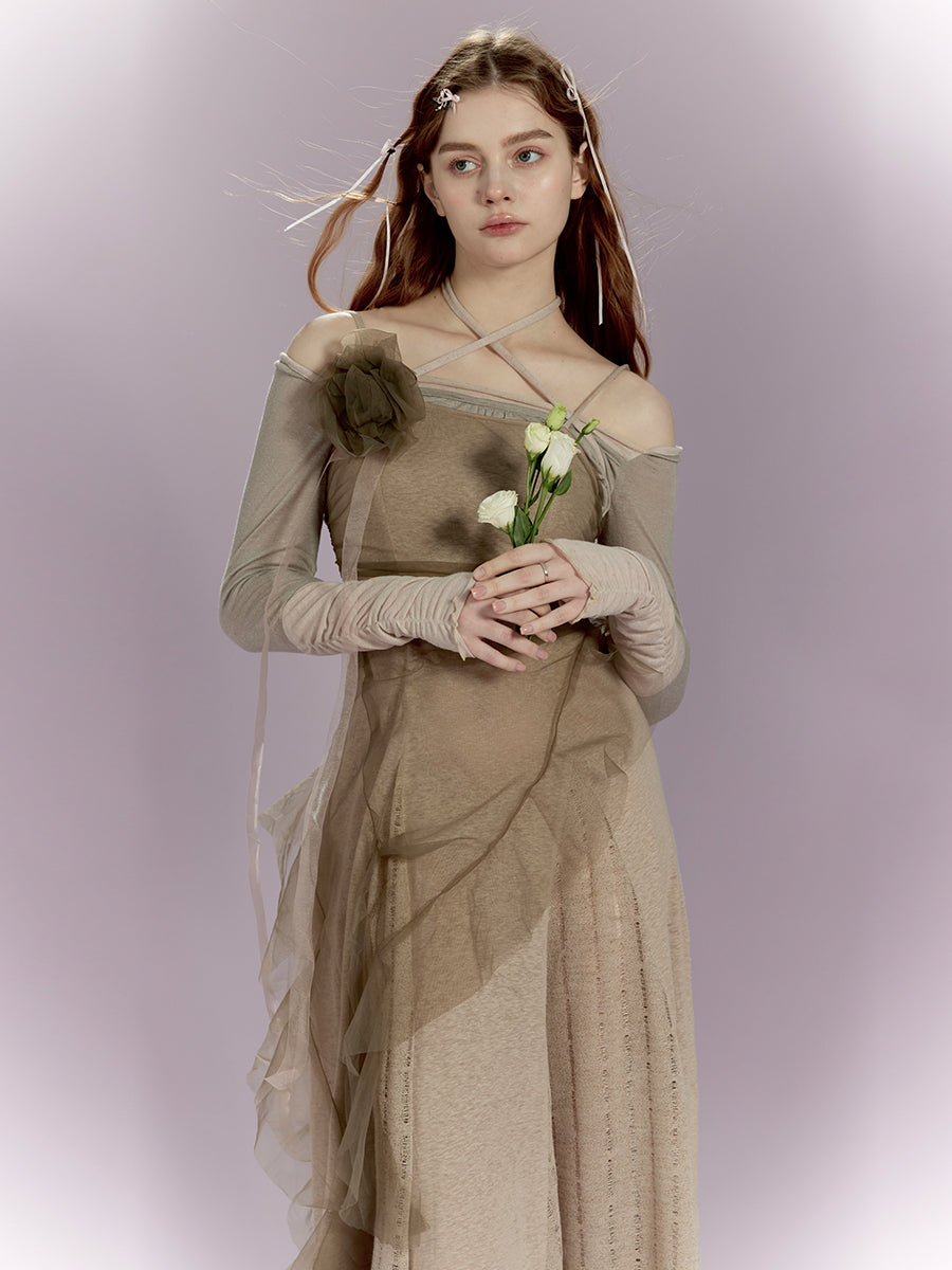 Rose Brooch Sling One-Piece & Lace-Up Top