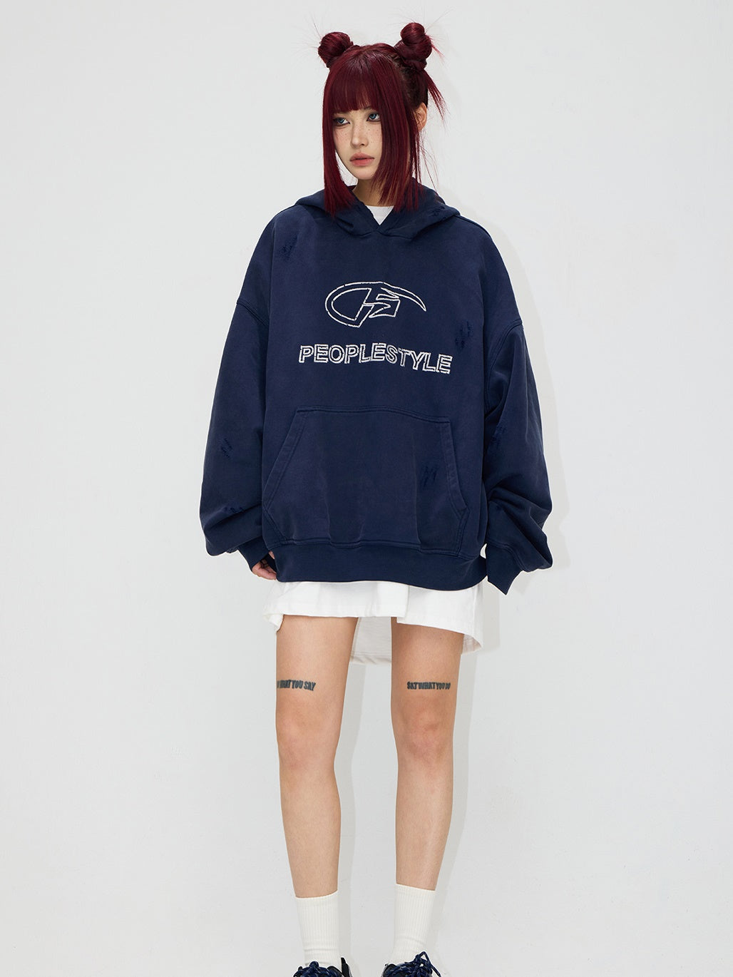 Print Distressed Washed Pullover Hoodie