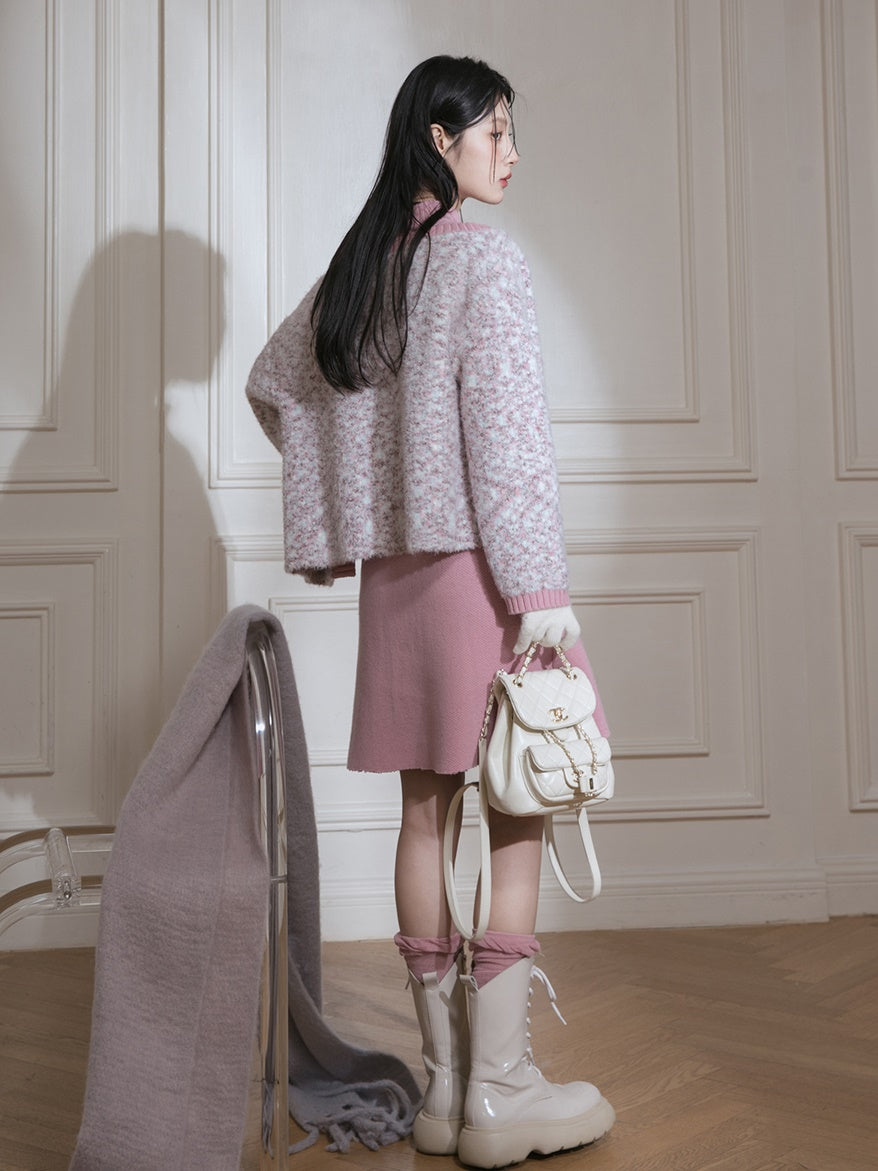 Contrast Color Sleeveless Knitted One-piece & Cardigan Set-up