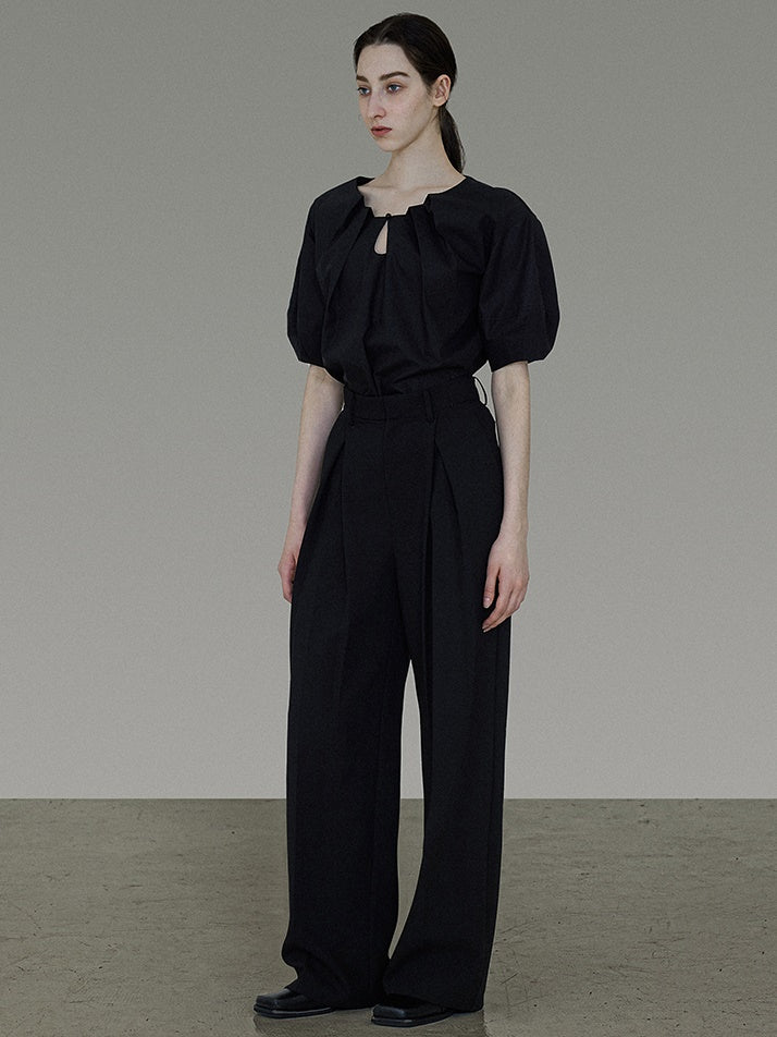 Drop Collar Niche Lantern Sleeve Shirt
