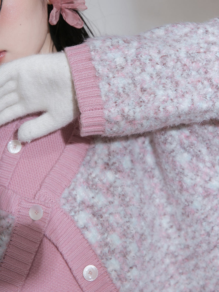 Contrast Color Sleeveless Knitted One-piece & Cardigan Set-up