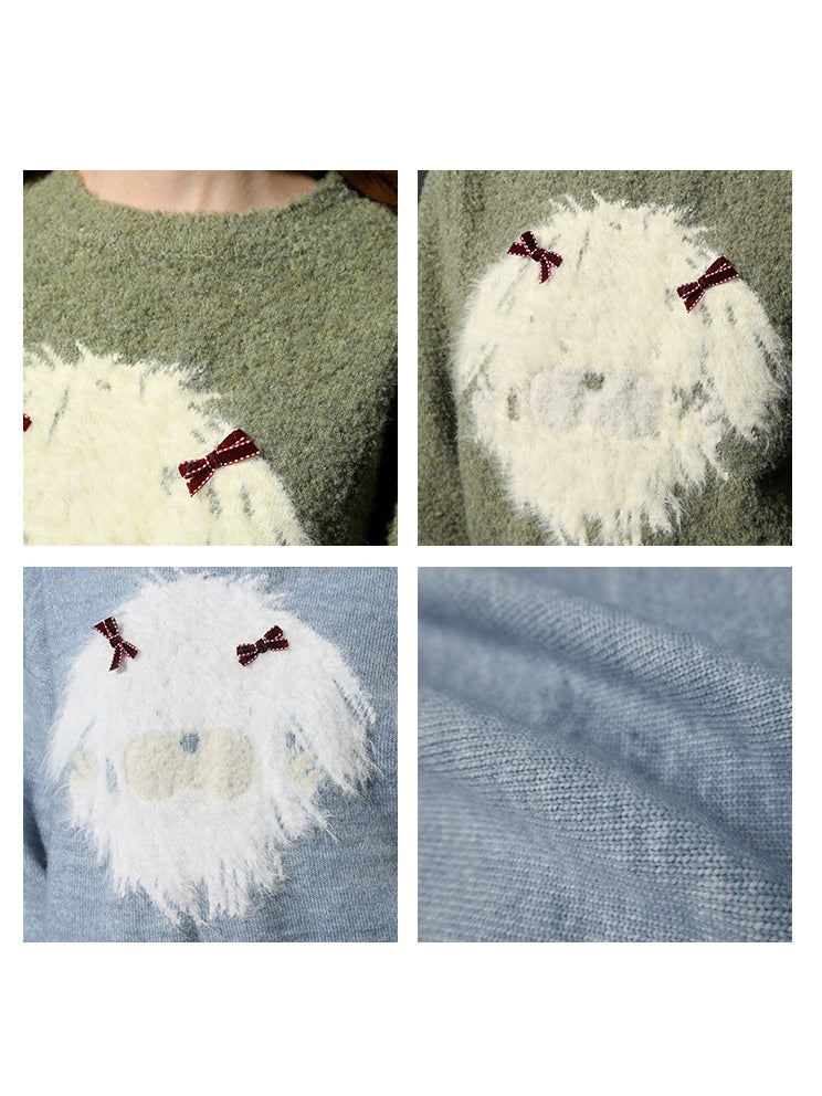 Crew Hals süßer Welpe -Hoop -Strickpullover