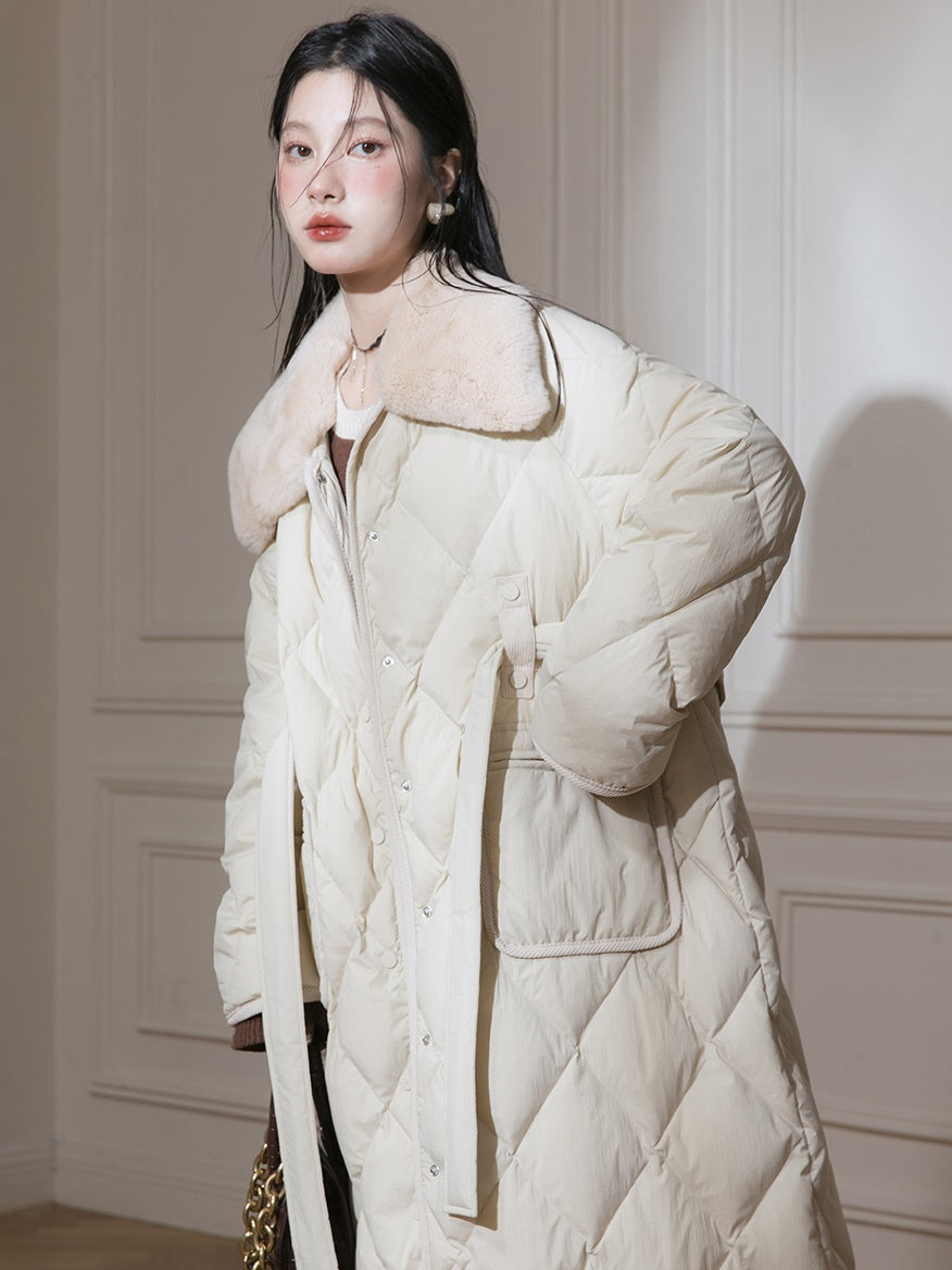 Fur Collar Diamond Stitch Down Coat