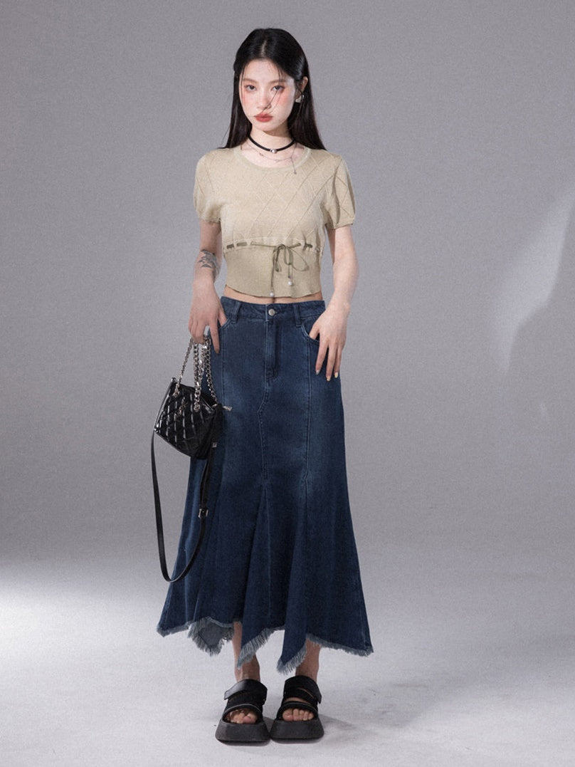 U-neck Rhombus Knitted Top