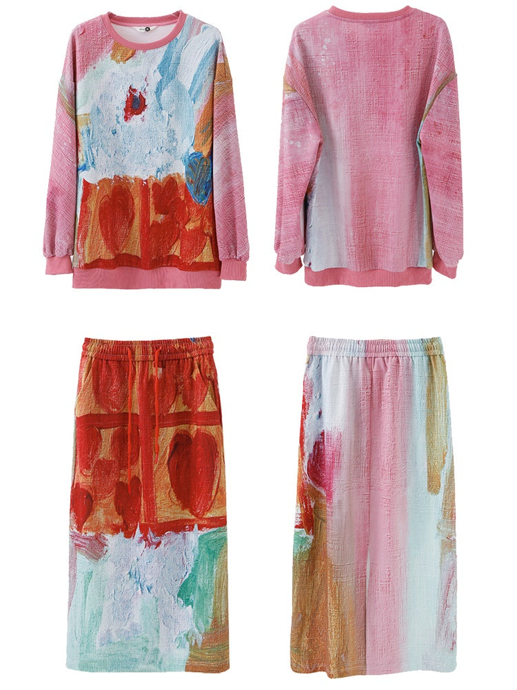 Oil Painting Taste Printed Sweat & Skirt