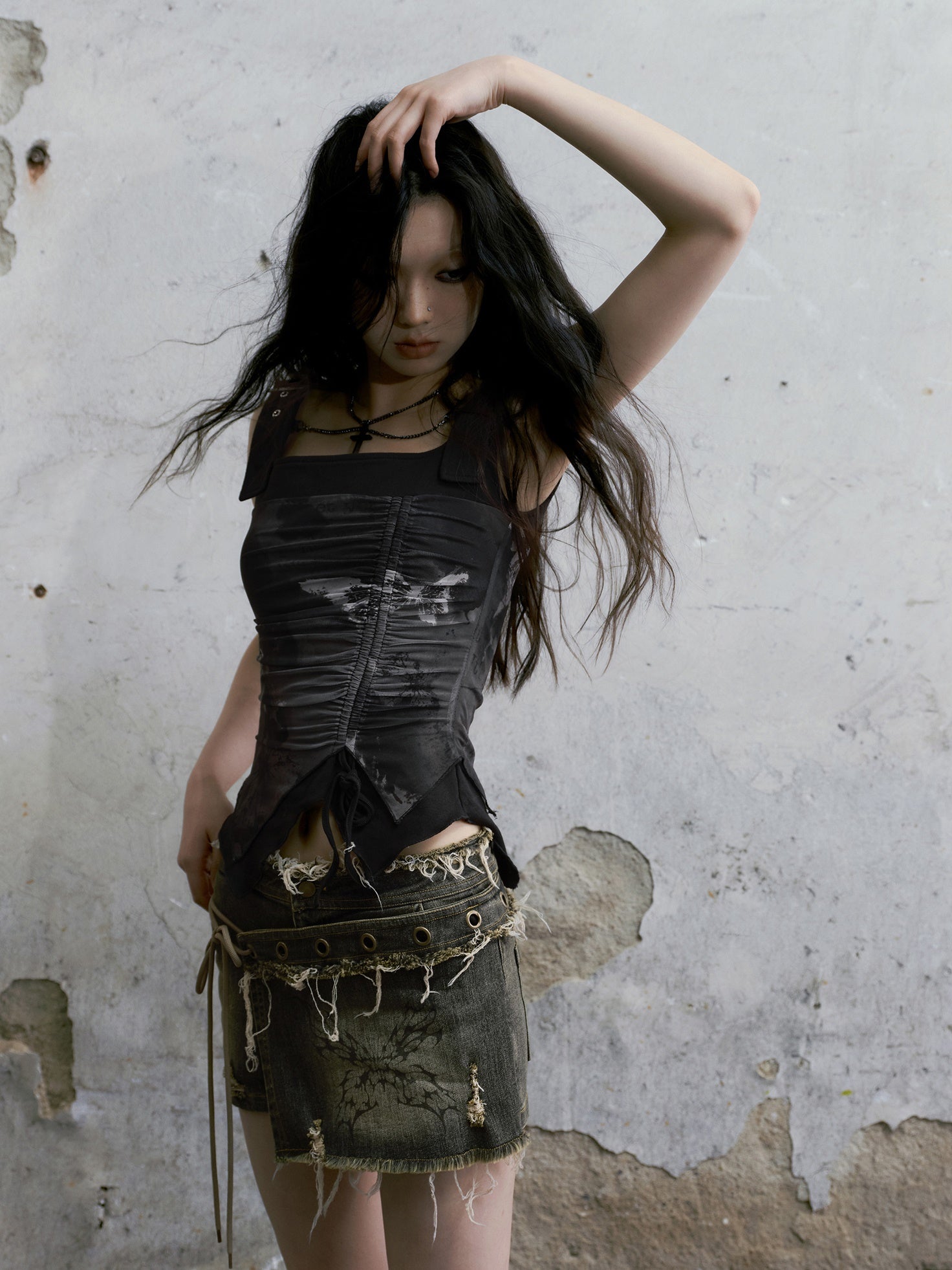 Punk Butterfly Mesh Suspenders Top