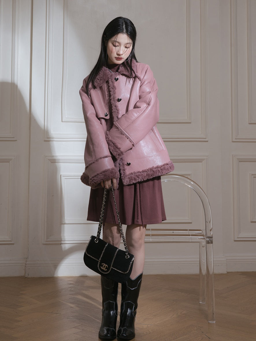 Fur Collar PU Leather Jacket