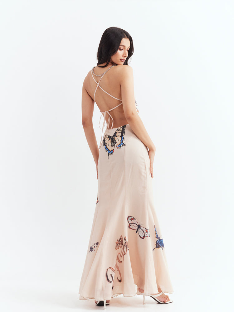 슬릿 프린트 슬링 드레스