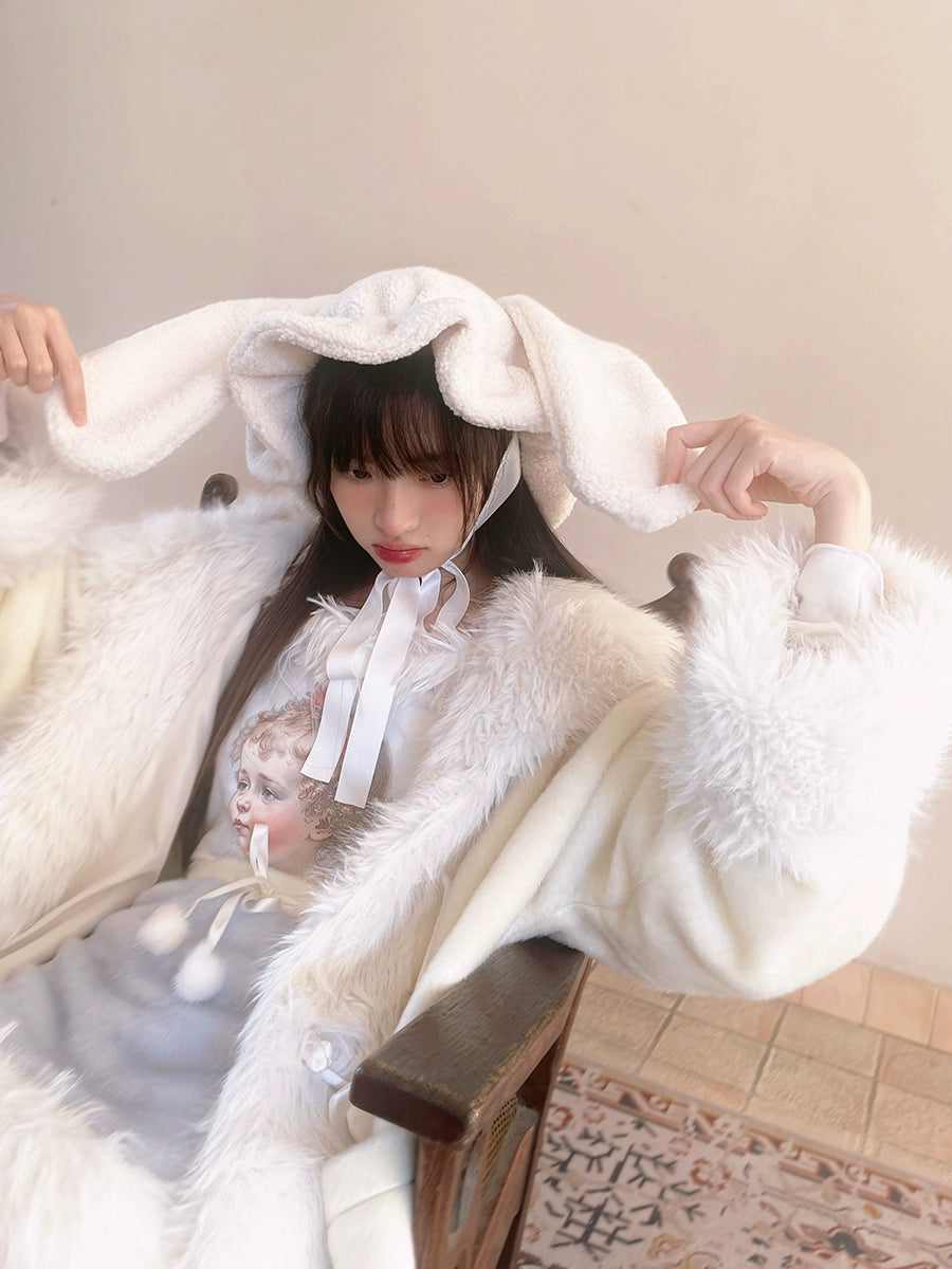 레트로 천사 프린트 Furlar 긴 슬리브 티셔츠