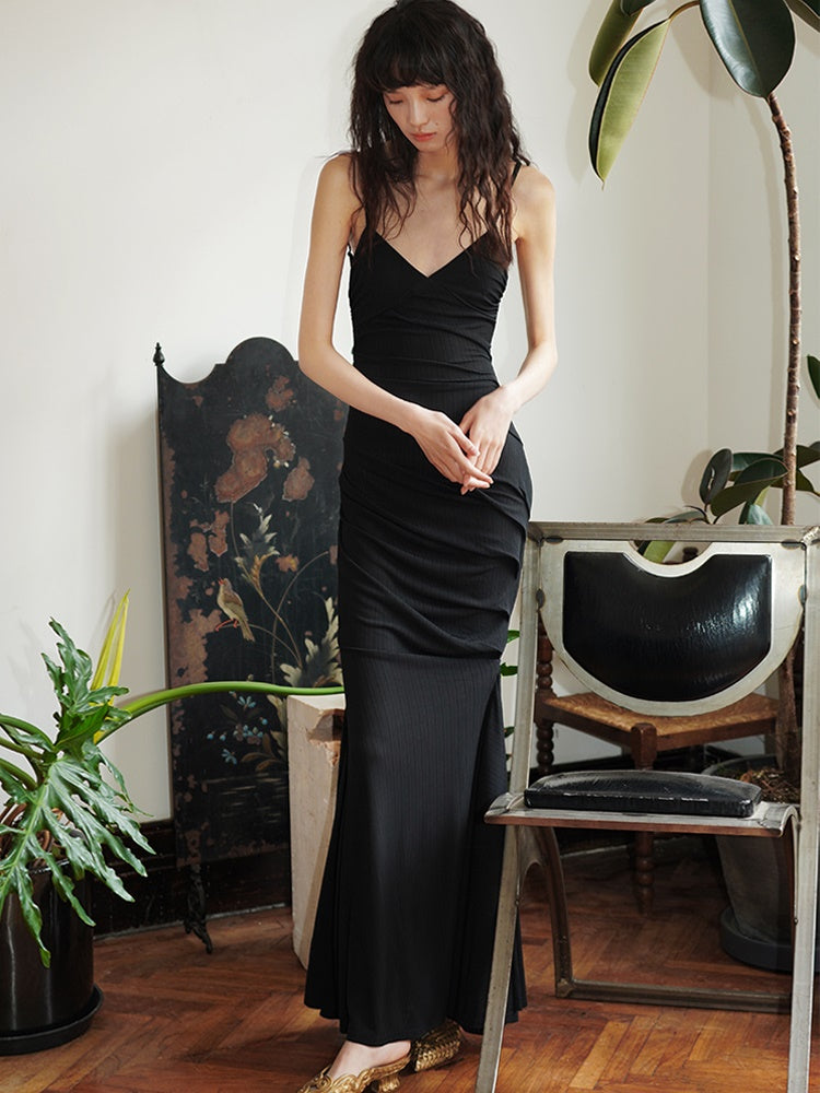 Slim Ruched Long Classic Slip Mermaid Dress