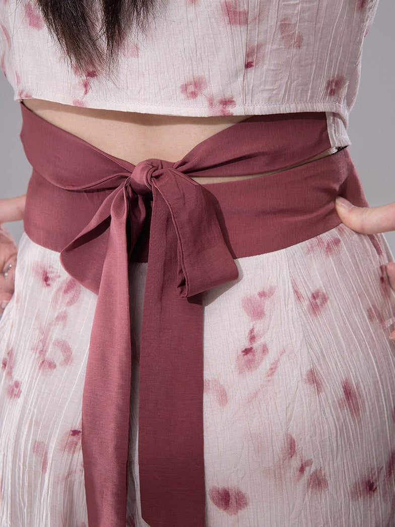 FloralPrint Cross Top & Folded Casual Pants Set-up