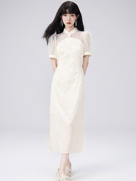 Durchsichtiges Puffärmel langes Kleid