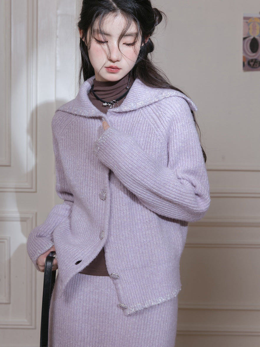 Sailor Collar Knitted Jacket & Skirt