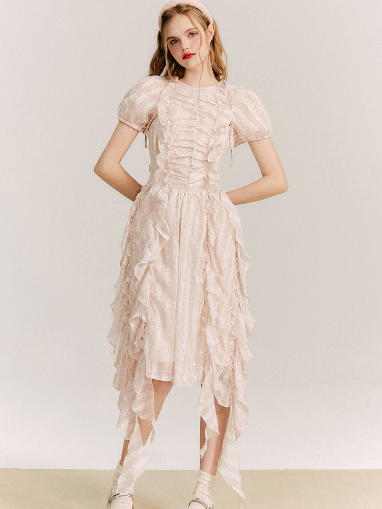 Fee unregelmäßiger Rüschpuffhülsen 2way -Kleid