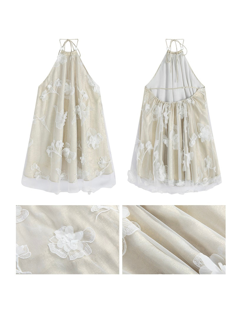 Three-dimensional Flower Halter Neck Dress