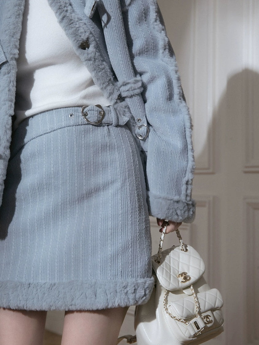 Corduroy BoA Collar Jacket & Skirt