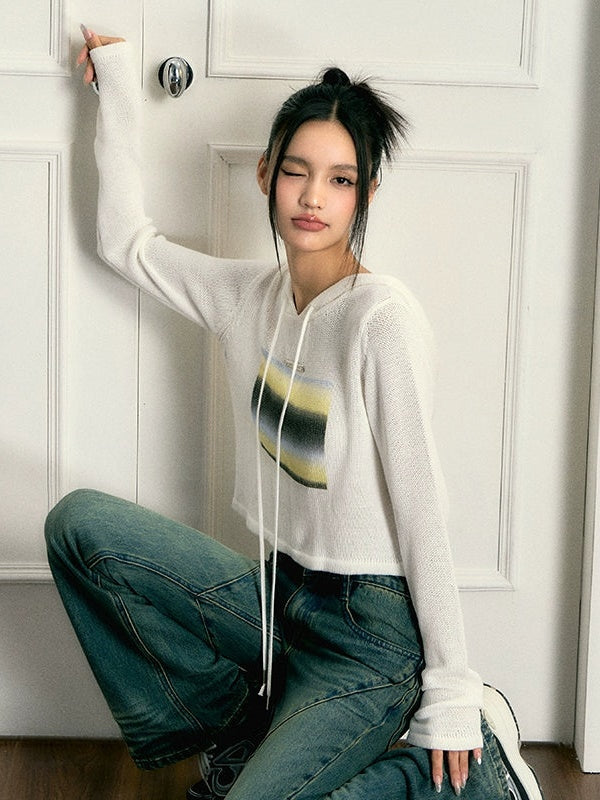 Gradient Print Loose Hooded Sweater