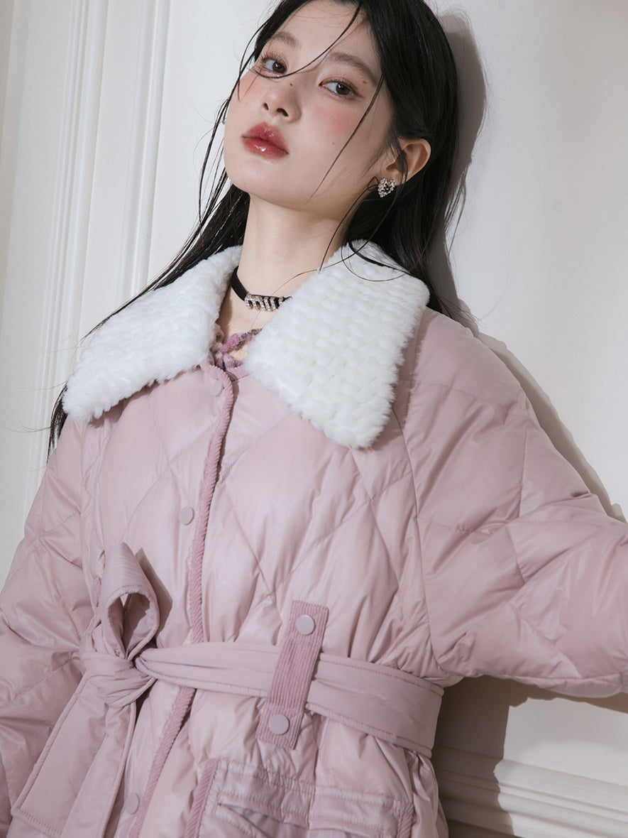 Diamond Stitch Long Down Jacket