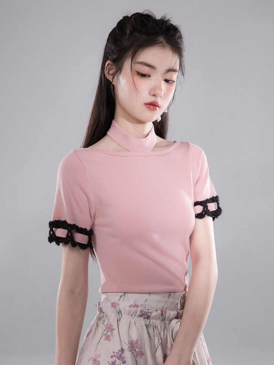 병목 현상 컷 아웃 디자인 티셔츠