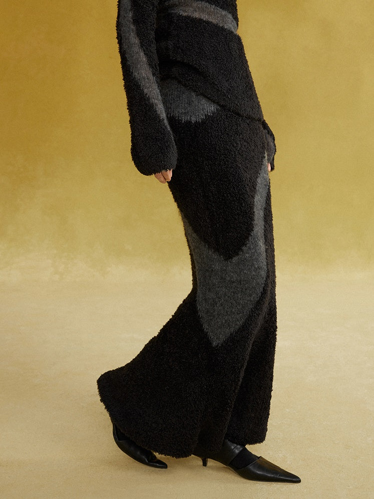 스티칭 비대칭 니트 긴 치마