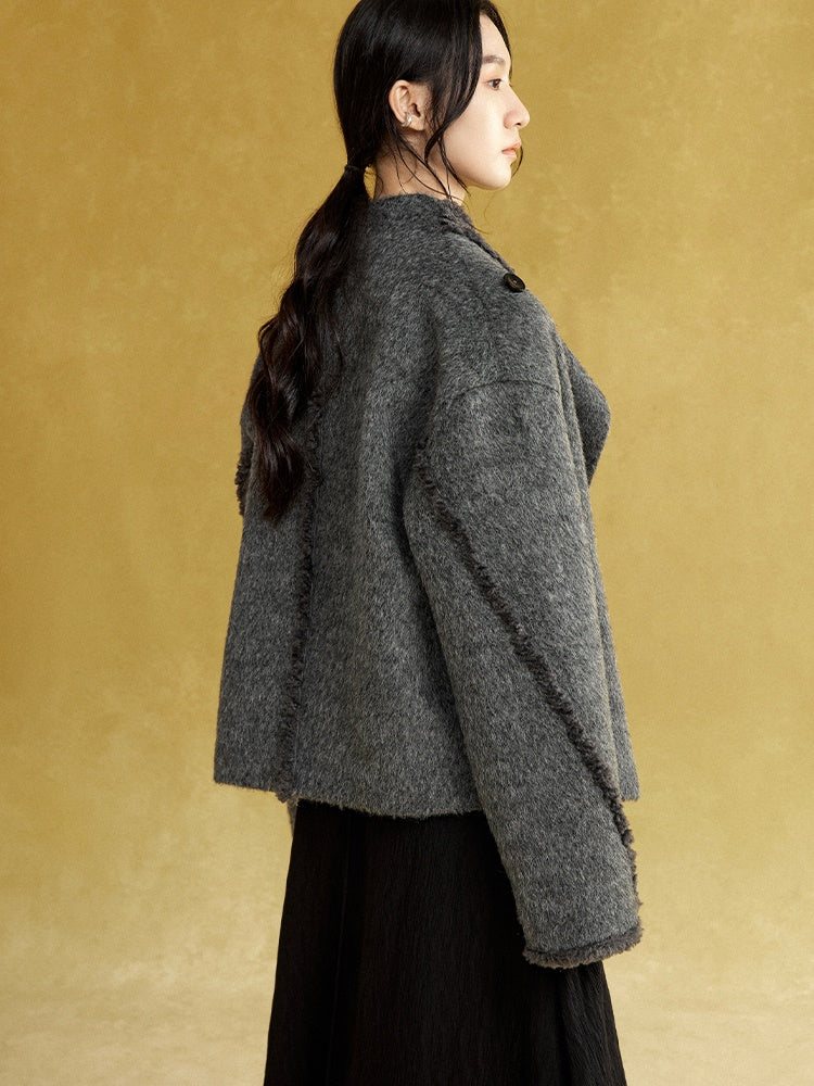 드레이프 넥 보아 짧은 재킷