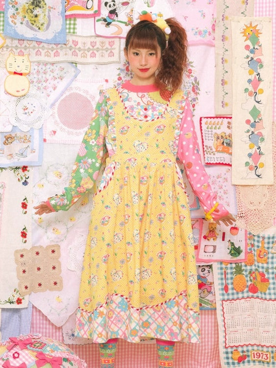 Cat Print Lace Apron Skirt