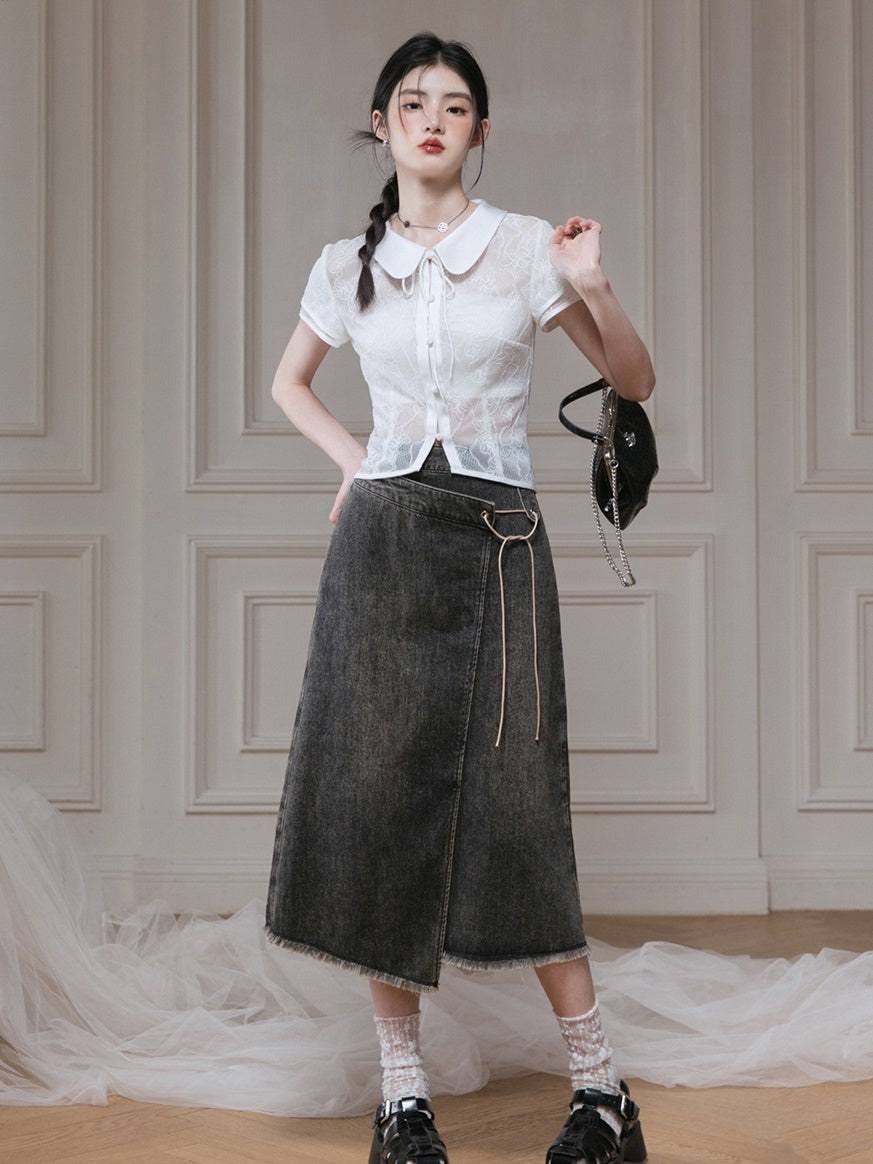 Lace Shirt & Long Camisole One-piece