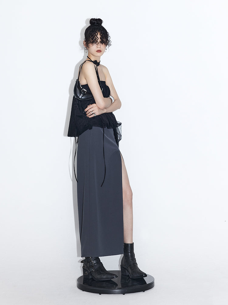 Pini jupe droite de taille haute mi-longueur