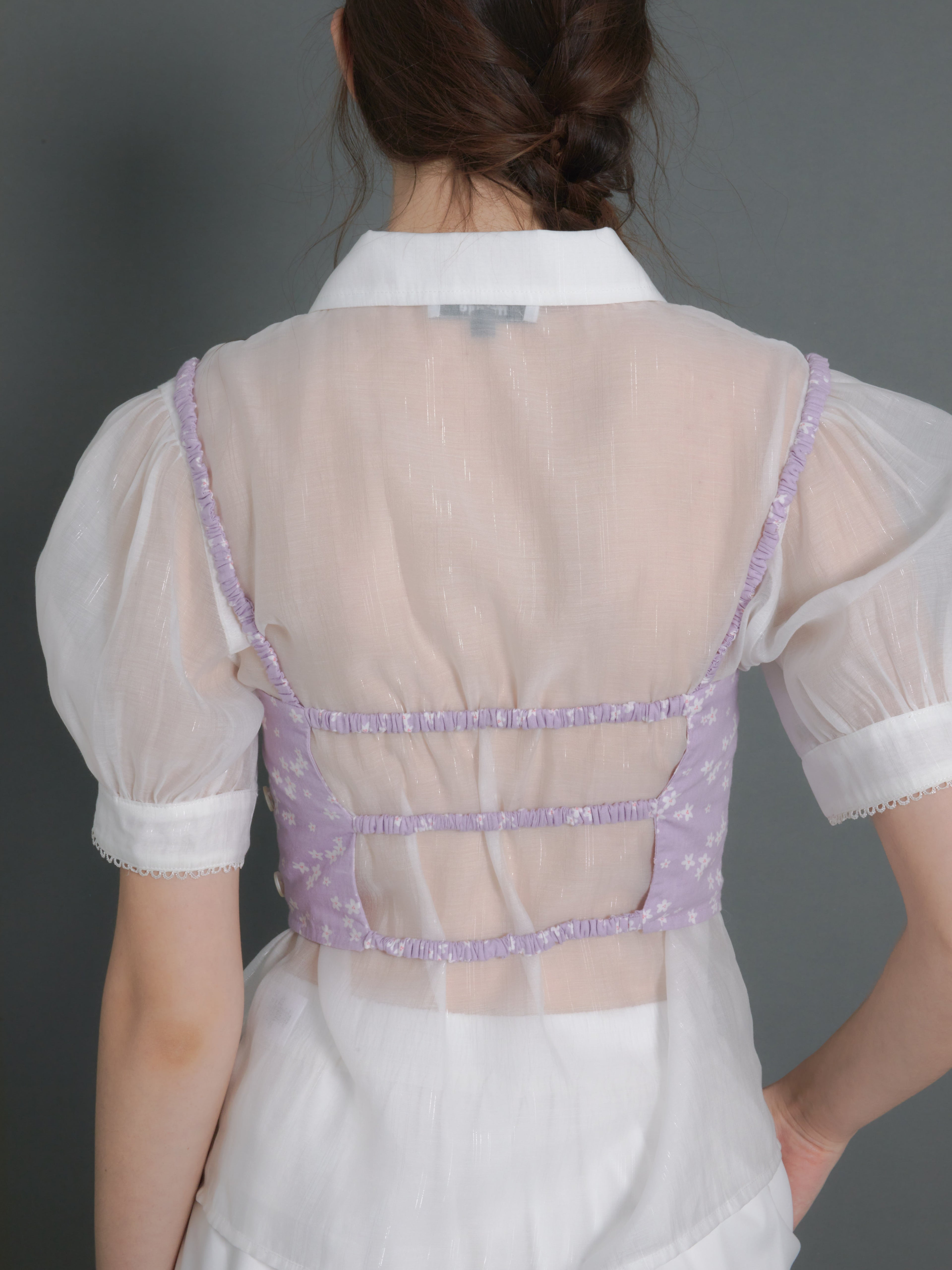 Pin Tuck Puff Sleeve Sheer Shirt