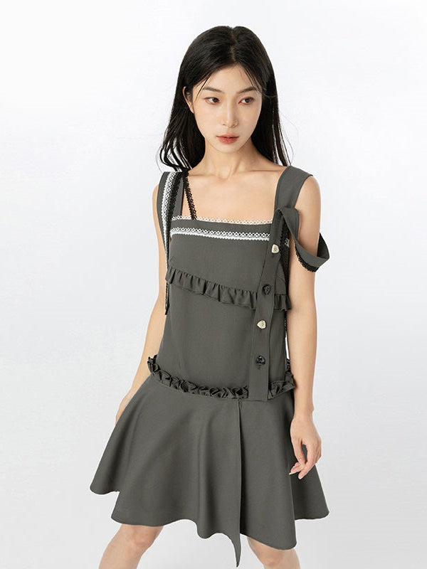 Detachable Strap Ruffled One-piece