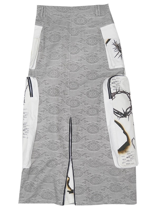 Jacquard Zipper Short Jacket & Low Waist Long Skirt