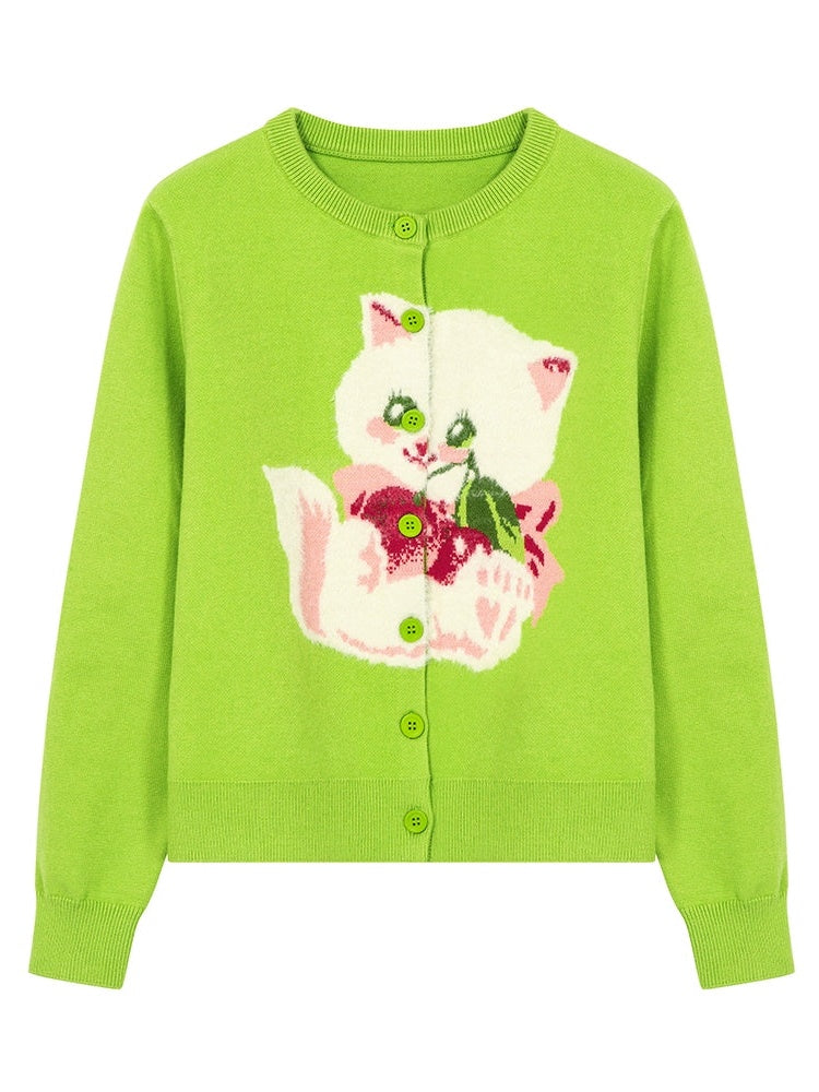 Kitten Round Neck Knitted Cardigan
