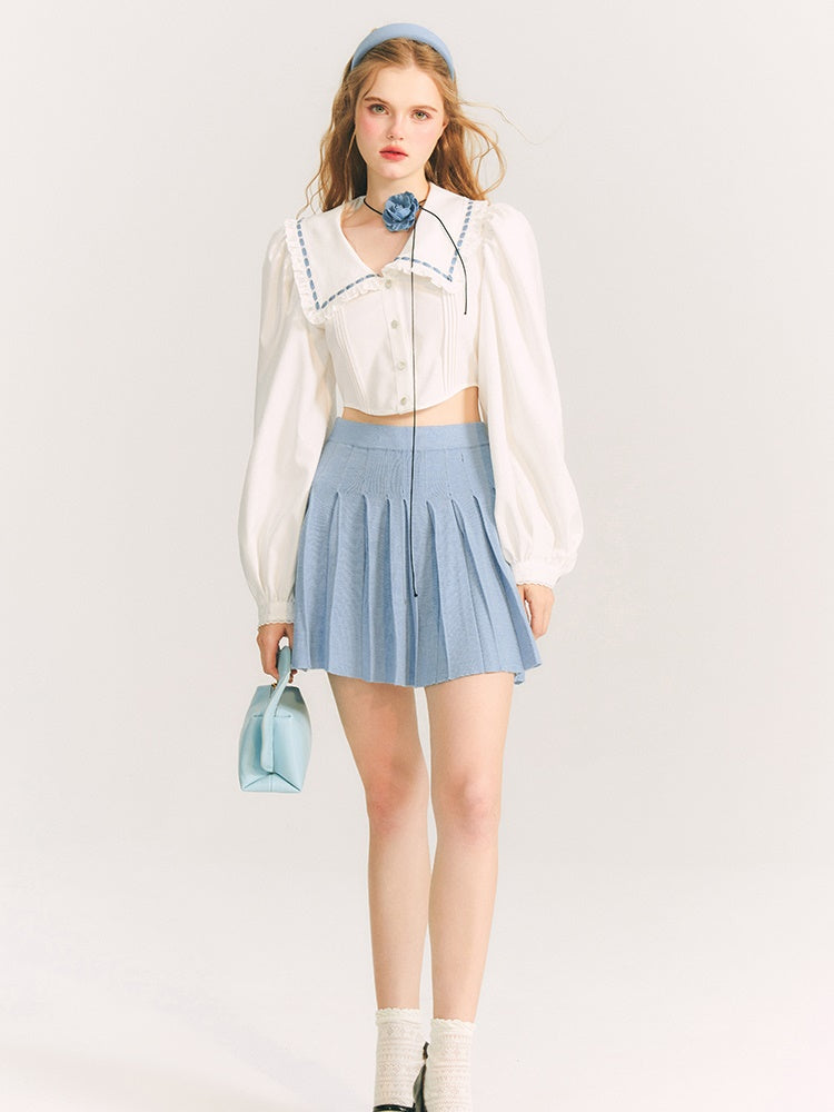 Spitzenpuppenkragen kurzes Ballonhemdhemd