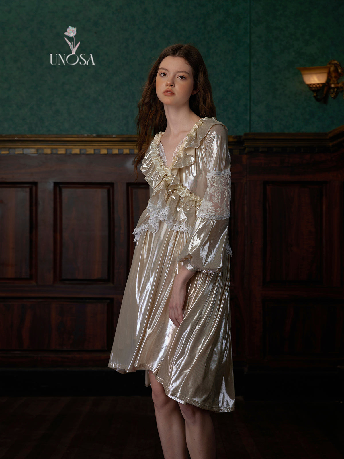 Luster Lace Stitching Frill Dress