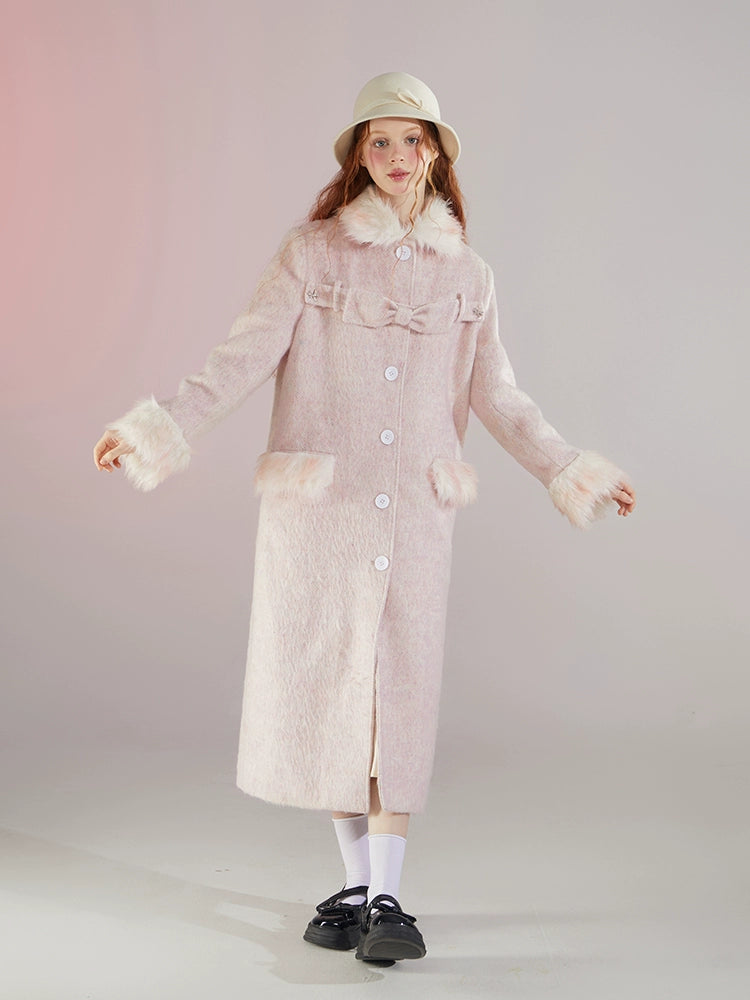 Fur Doll Collar Ribbon Strap Coat