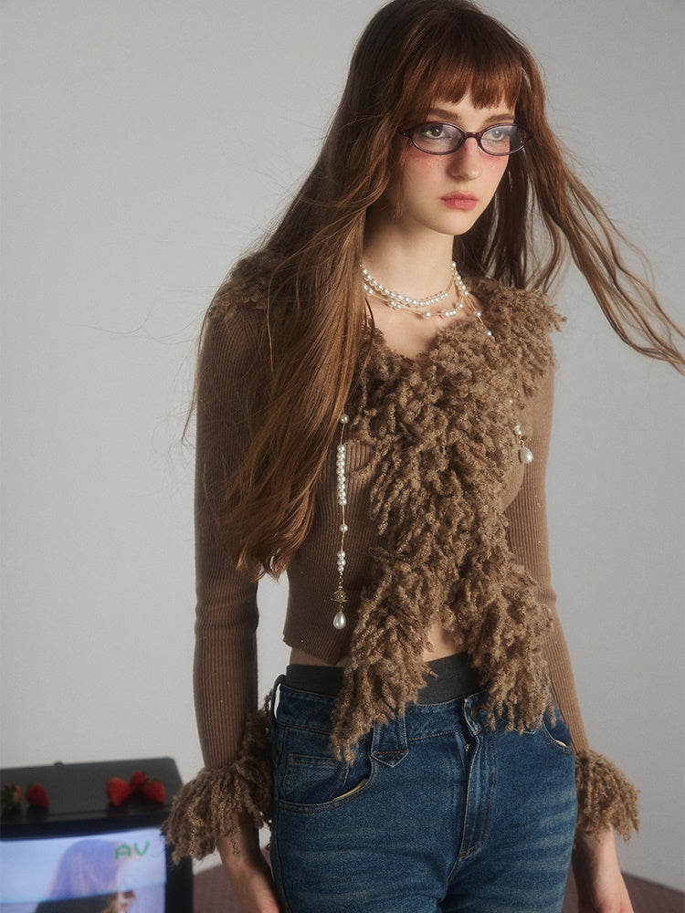 Furry Edge Knitted Cardigan