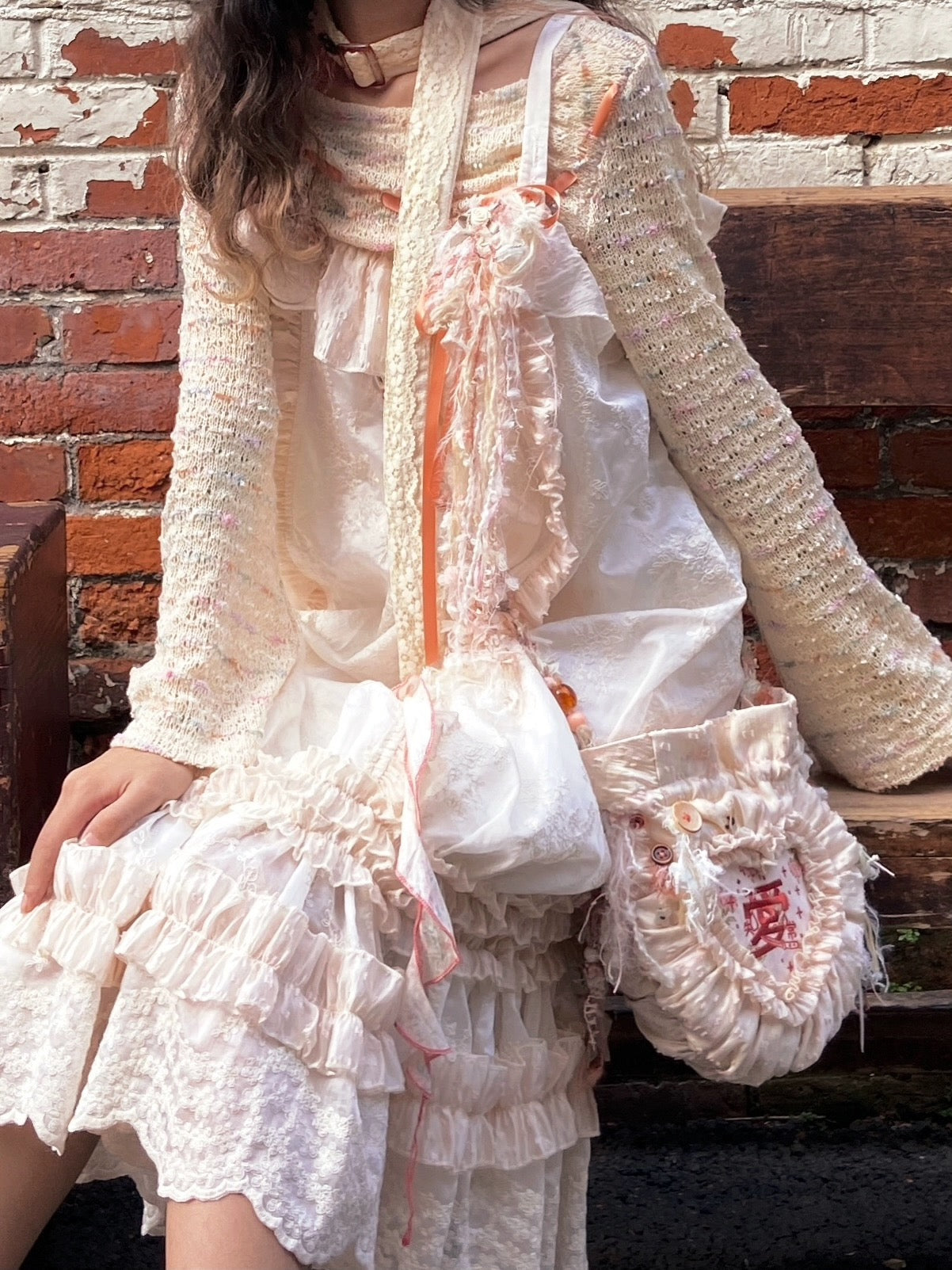 Lace Love Cake Embroidered Pleated Crossbody Bag