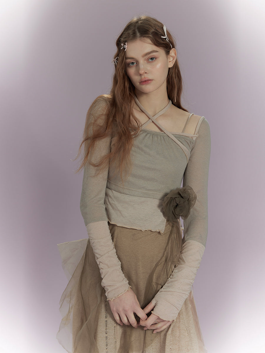 Rose Brooch Sling One-Piece & Lace-Up Top