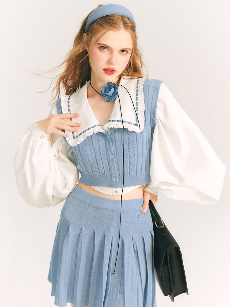 Spitzenpuppenkragen kurzes Ballonhemdhemd