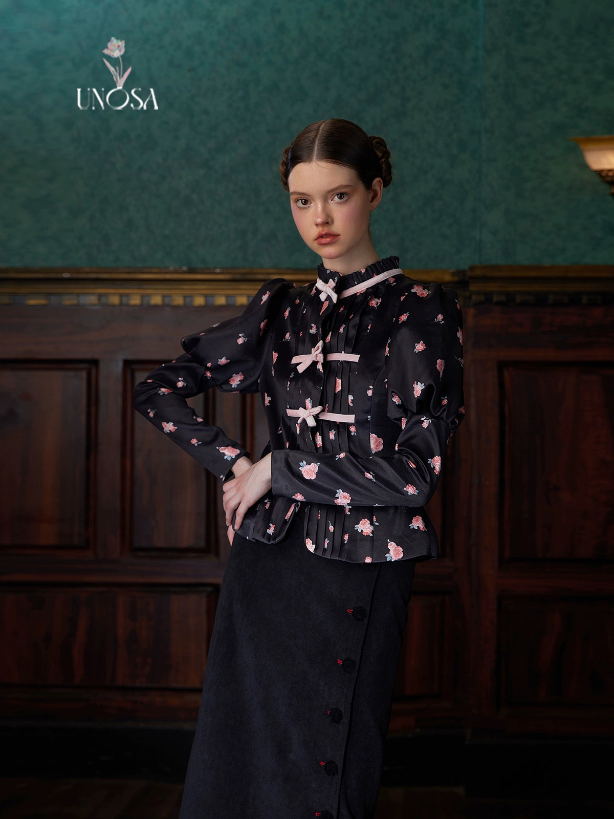 Chinese Style Bow Floral Puff Sleeve Shirt Jacket