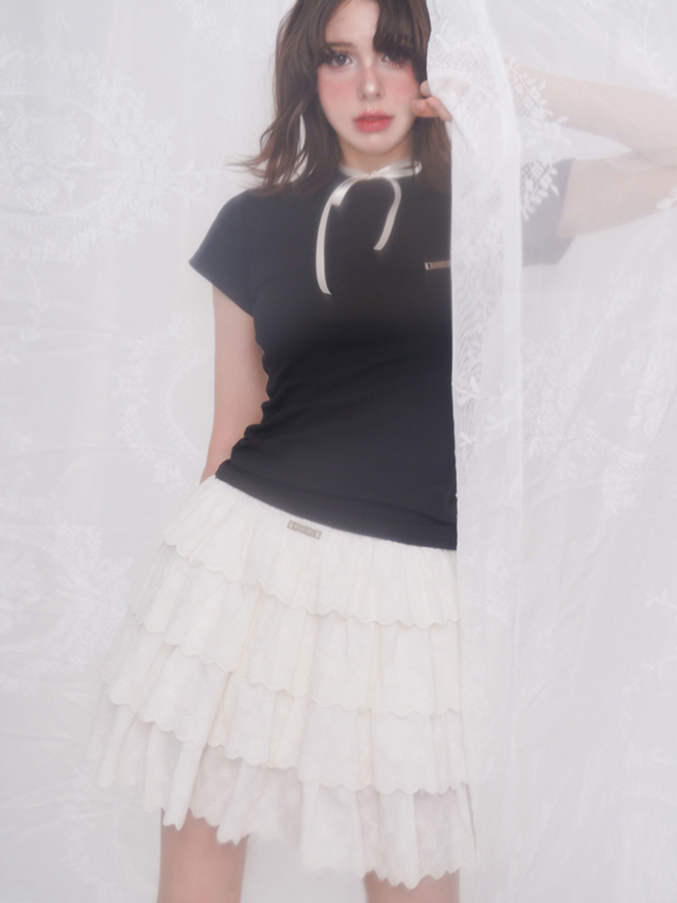 Puffy Embroidered Lace Cake Skirt Pants