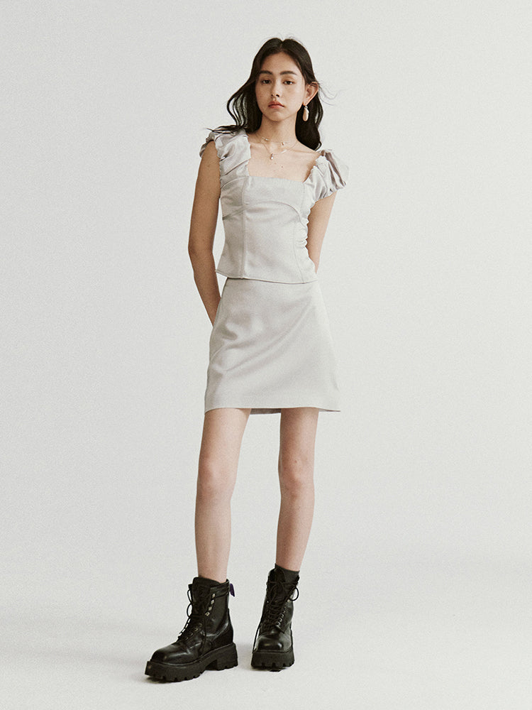 Bubble Sleeve Short Top & A-Line Minirock